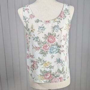 Vintage Pastel Floral White Sleeveless Tank Top Blouse Cottagecore Rumours Small